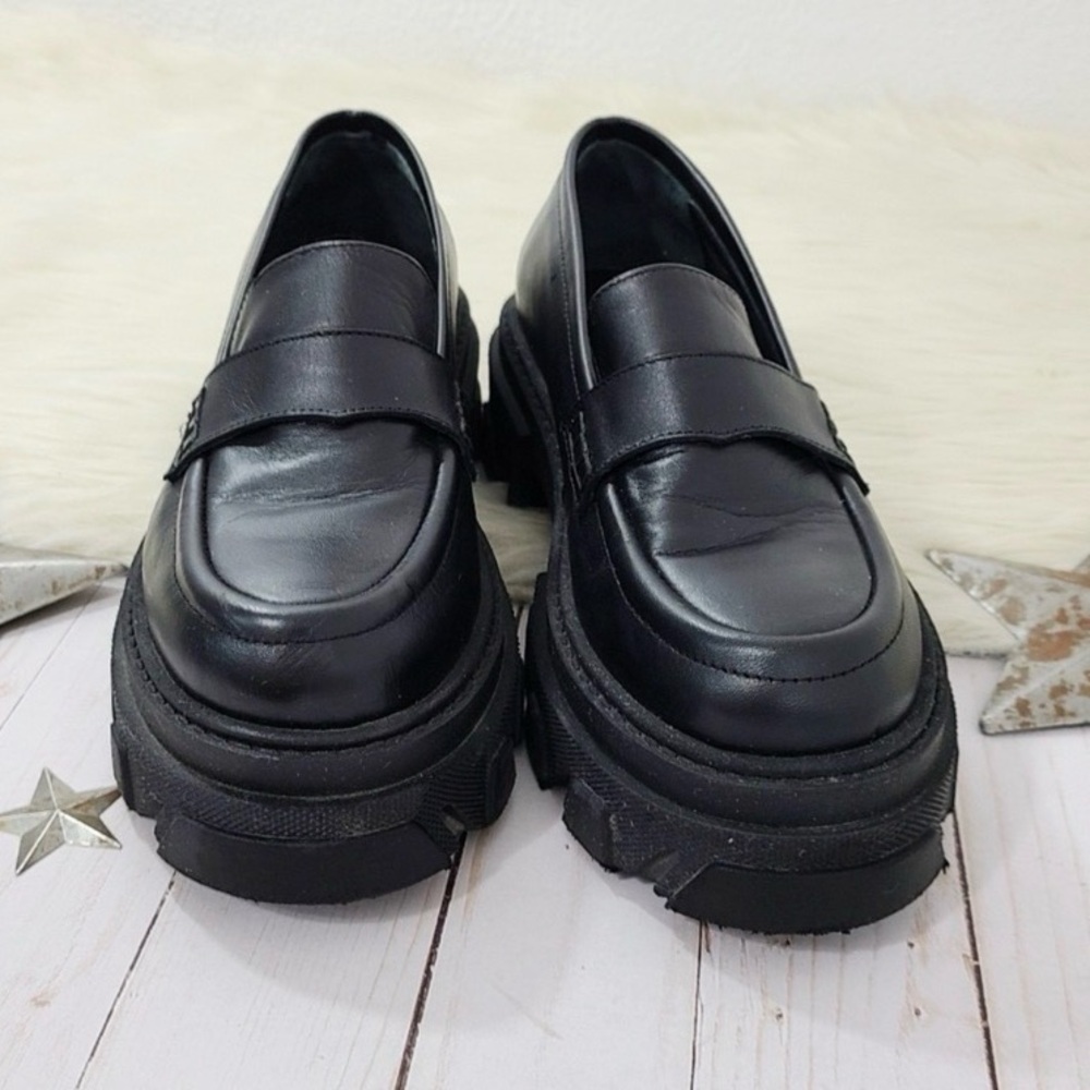 Alohas Trailblazer Chunky Loafers Black leather lug sole size 38 - Picture 3 of 6